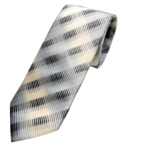 SERPICO‎ Mens Striped Silk Blend Necktie Silver Black Cream Formal Business